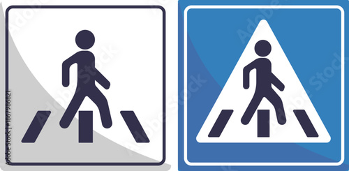 Pedestrian crossing signs, crosswalk icons, flat traffic symbols
