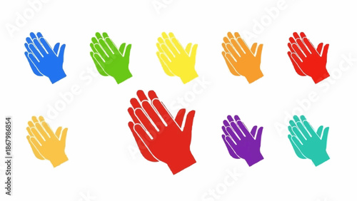 Collection of colorful clapping hands icons representing applause and celebration.