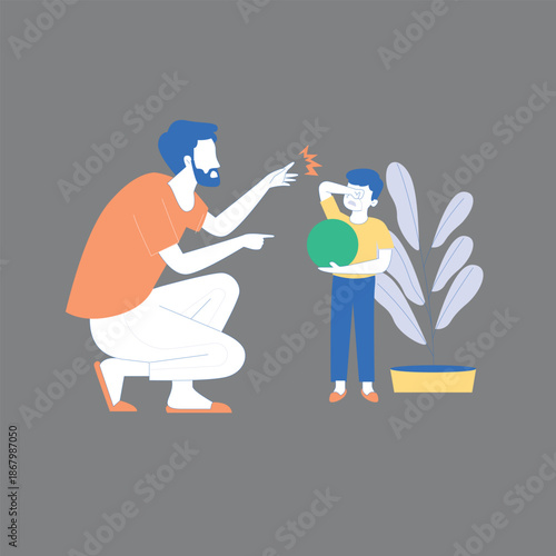 Parent teaching child, flat illustration, education and guidance concept
