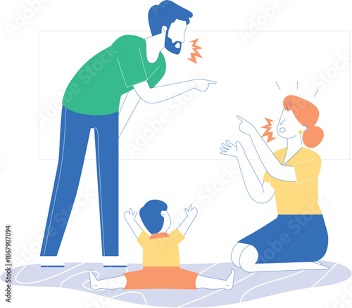 Parents teaching child, flat illustration, family education concept
