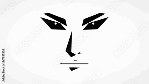 Abstract minimalist face illustration with dark eyes and nose.