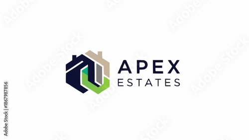 Apex Estates logo with abstract house shapes and text.