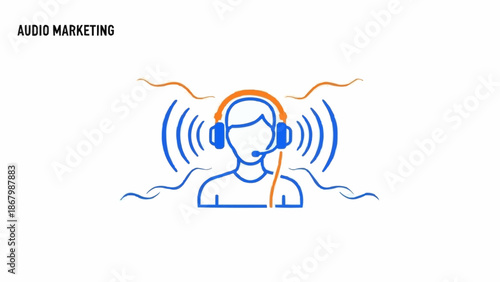 Audio marketing concept with sound waves and headset icon.
