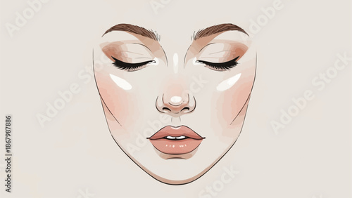 Beautiful Woman Face with Eyes Closed and Makeup.