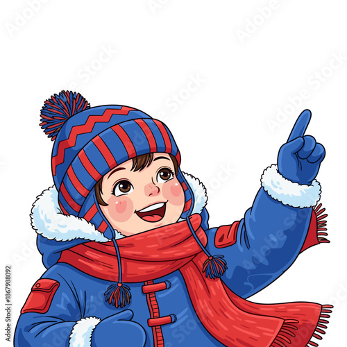 Child pointing in winter gear Vector