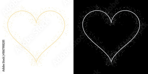 Sparkle heart outline on black and white backgrounds romantic design