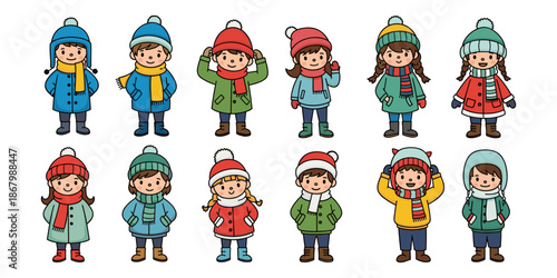 Children wearing winter clothes Vector
