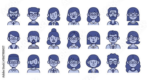 Collection of diverse cartoon avatars representing various people with different appearances and styles.