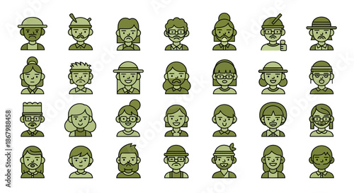 Collection of diverse cartoon avatars representing various individuals with different appearances and styles.