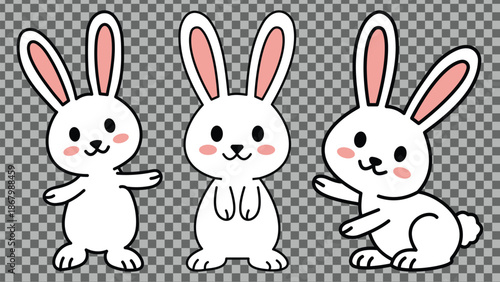 Easter rabbit. Easter bunny. Different poses. Happy Easter Day. Animal minimal concept collection. Vector illustration.
