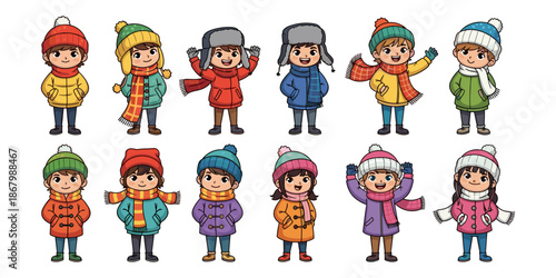 Children wearing winter clothes Vector