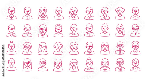 Collection of diverse human faces in a line art style representing various individuals.