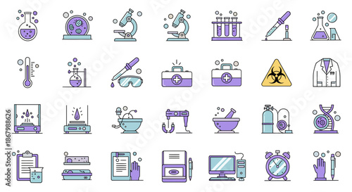 Collection of laboratory equipment and scientific instruments for research and analysis.