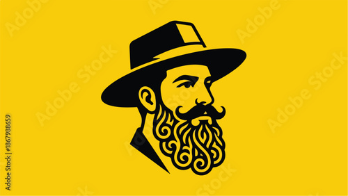 Stylish bearded man wearing a hat a striking yellow background.