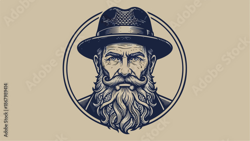 Intense gaze of a distinguished man with a hat and beard.