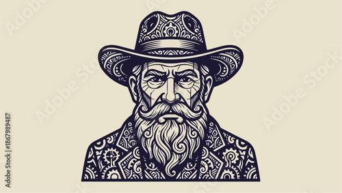 Intricate portrait of a distinguished gentleman in a decorative hat.