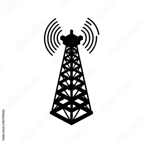 Isometric broadcast tower vector illustration representing wireless communication isolated on white