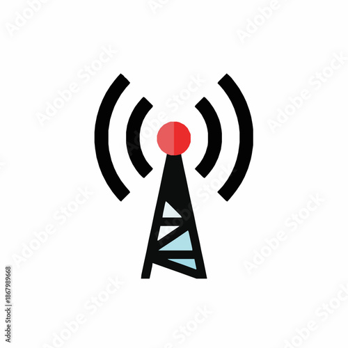 Abstract broadcast tower symbol vector illustration with flat modern wireless signal design isolated