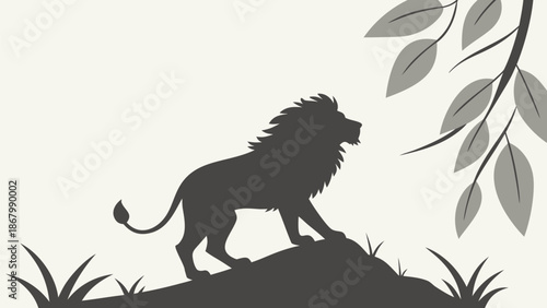 Majestic lion standing on rocky outcrop in savannah landscape