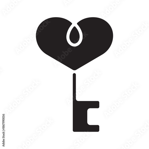 Solid heart key icon for Valentine’s Day. Bold love symbol to unlock romance. Ideal for cards, weddings, apps, logos, and holiday graphics on Adobe Stock