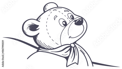 Cute cartoon bear with stylish neck scarf looking up