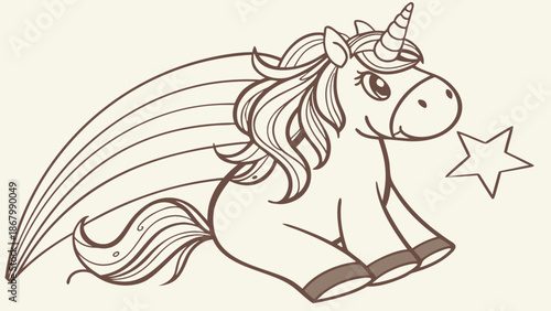 Whimsical cartoon unicorn with sparkling star and flowing mane