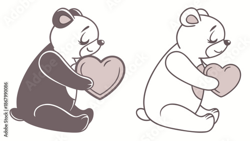 Cute bears holding hearts in loving embrace together