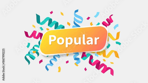Popularity badge with confetti and streamers celebration.