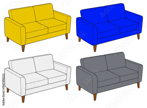 Four colorful sofas : transparent material	
