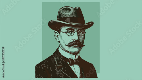 Portrait of a distinguished gentleman in a classic hat and glasses.