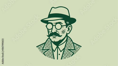 Vintage illustration of a man with a hat and glasses.