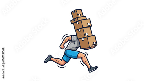 Man Running with Boxes: Delivering Packages Quickly and Efficiently.