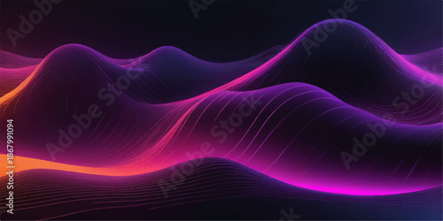 Abstract purple background with glowing lines featuring flowing pink and blue energy waves and fractal motion curves on a dark fantasy art backdrop