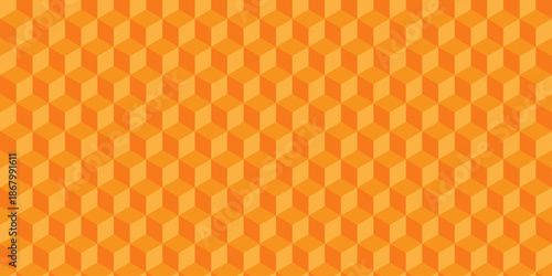 Red and orange cube seamless creative pattern. paper cubes decoration triangle wall and wallpaper. textile vector square tile, mosaic endless repeat hexagon block texture background.	