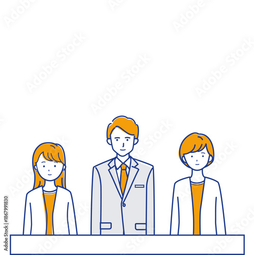 Business team having a meeting,会議を聞くビジネスチームのイラスト(color variation)