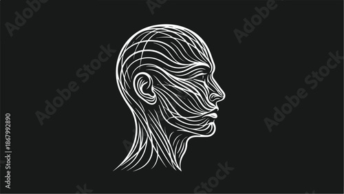 Intricate Line Art Portrait Depicting Human Mind and Consciousness.
