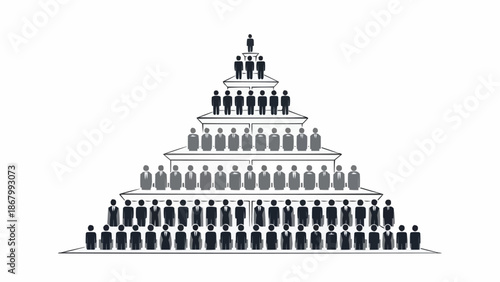 Organizational Hierarchy Pyramid with People Silhouettes.