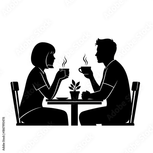 Couple Enjoying Coffee Together at Outdoor Café