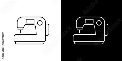 Elegant outline sewing machine icon vector illustration. Minimalist line art perfect for crafting, tailoring, textile, and fashion design concepts