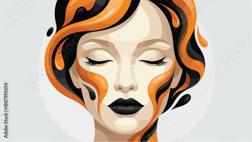 Artistic portrait of a woman with closed eyes and abstract hair.
