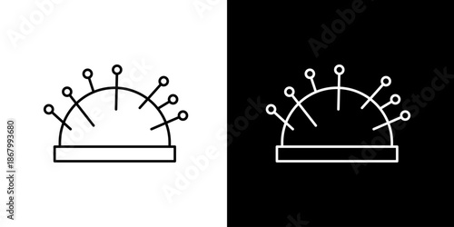 Sewing Pincushion with Needles, Vector Icons for Crafting and Tailoring