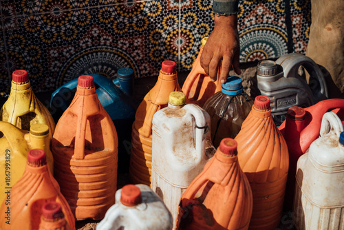 Canvas-taulu Jerry Cans at Desert Oasis Near Taguenzalt Morocco