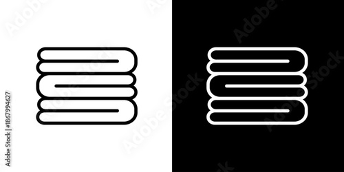 Simple and clear icon representing stacked folded towels or fabric for laundry or hygiene, isolated on black and white backgrounds