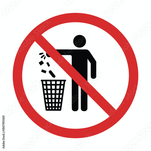 It is forbidden to throw garbage vector icon, no littering symbol in red prohibition style, ideal for public areas, parks, apps, websites and vector environmental designs.