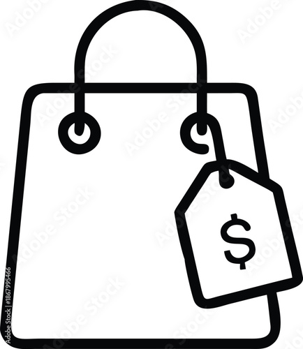 Shopping Bag with Price Tag Line Icon