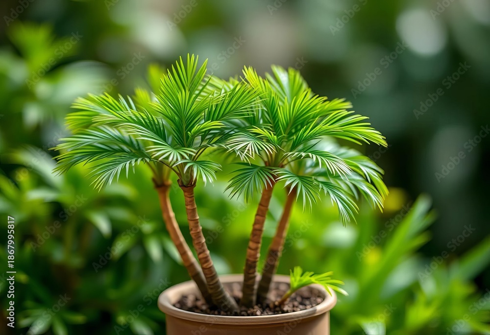 Obraz premium Small Potted Palm Plant in Garden Setting