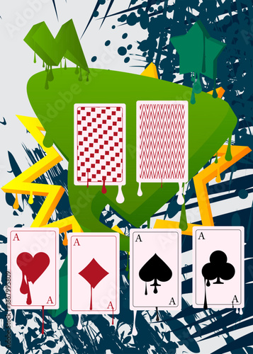 Poker Playing Card graffiti. Abstract modern street art decoration performed in urban painting style.