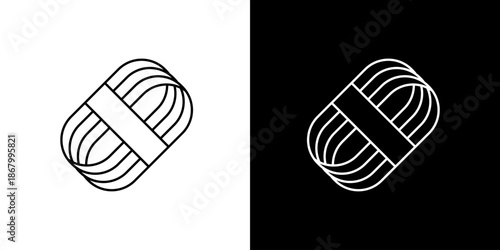 Simple icon graphic of a ball of yarn in black and white, perfect for crafting and knitting themes