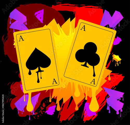 Poker Playing Card graffiti. Abstract modern street art decoration performed in urban painting style.