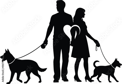 Silhouette of a couple painting a red heart on a canvas together, symbolizing love, romance, and artistic collaboration on a white background